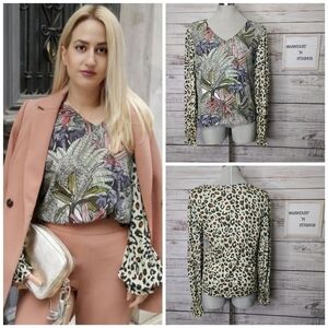 ANTHROPOLOGIE Animal Print Puff Sleeve Top M